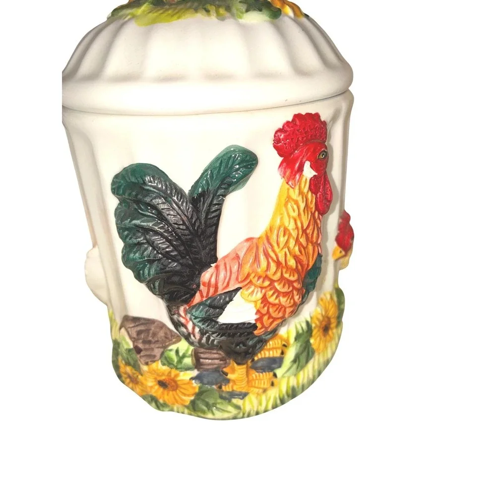 KMC Farmhouse Rooster Sunflower Canister Set Cottagecore Country Kitchen Decor‎
